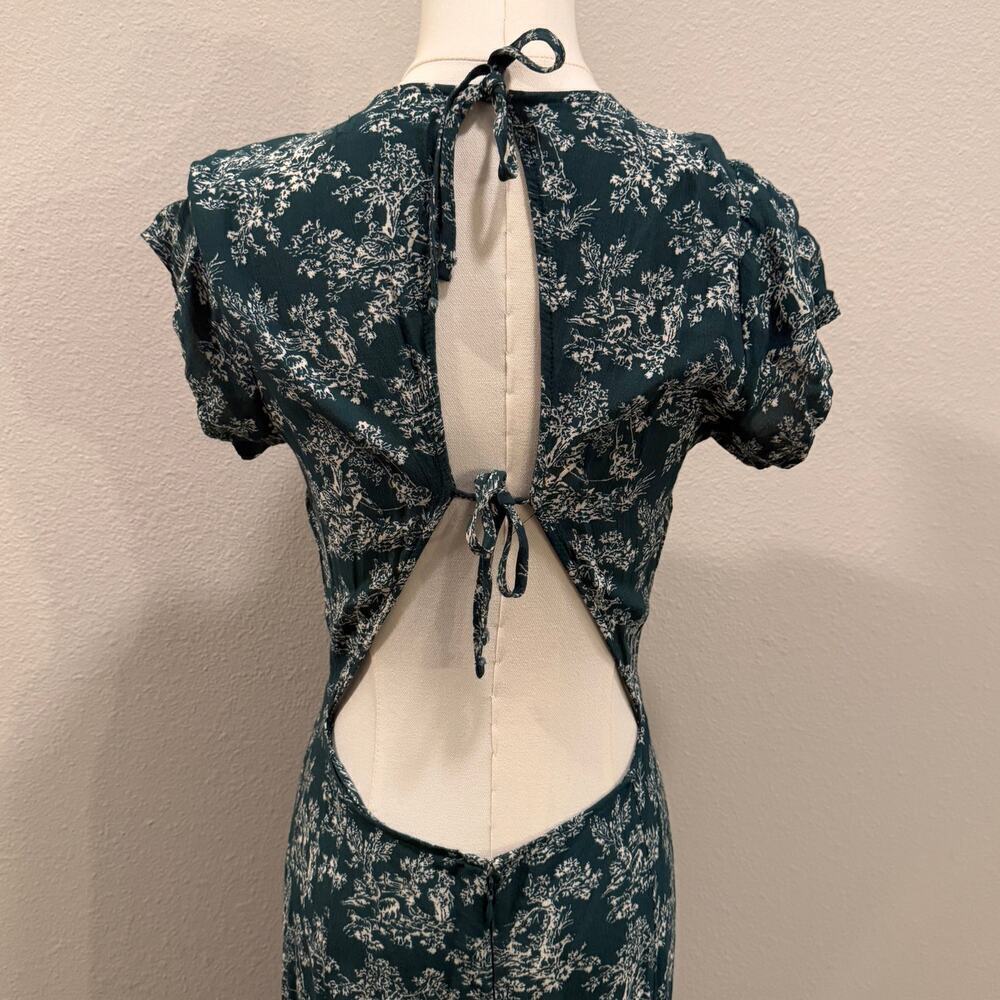 Urban Outfitters Lindsey Floral Open Back Toile Green Midi Dress Medium Coquette - Picture 5 of 9